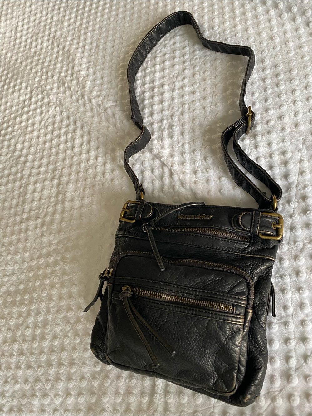 Montana West Black Crossbody Bag with Antique Brass Accents